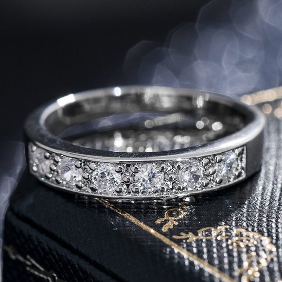 "925 Silver Plated Sparkling CZ Wedding Couple Ring, FB16FA1080 - Picture 3 of 7